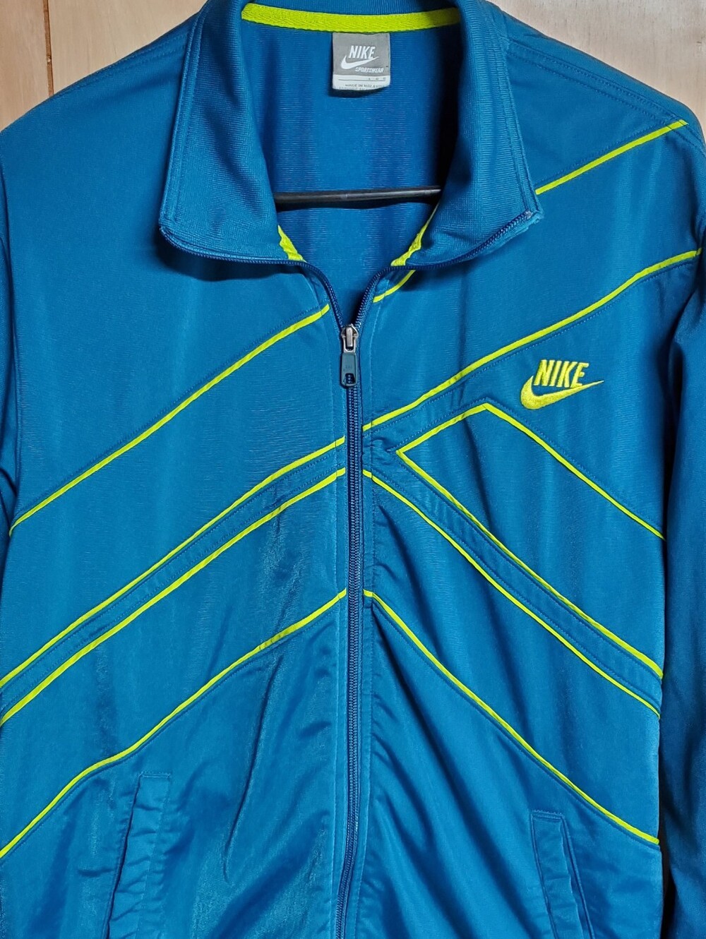 Vintage Nike Sportswear Blue & Lime Green Full Zip Track Jacket Large